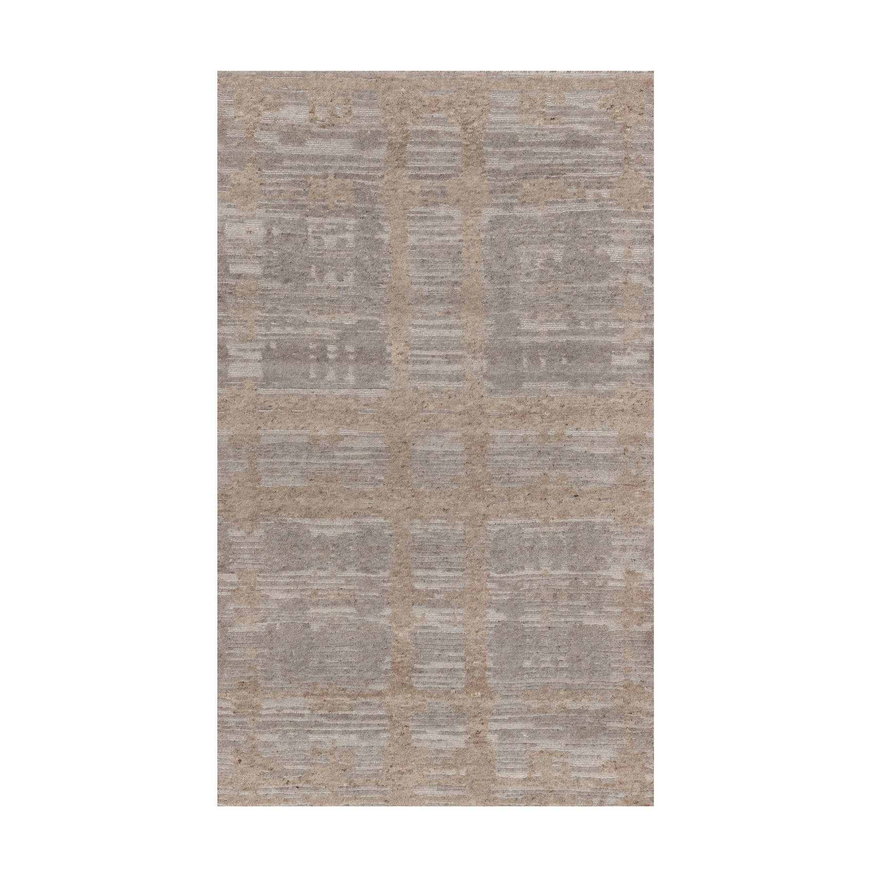Amphora Brown, Modern Criss Cross Erased Design, Hand Knotted, Hand Spun Undyed Natural Wool, Oriental Rug